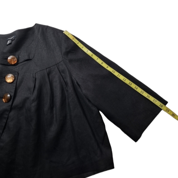 Sandro Women's 100%Linen Vintage Cutout Charcoal Swing Coat Jacket Blazer 1X - Picture 12 of 16